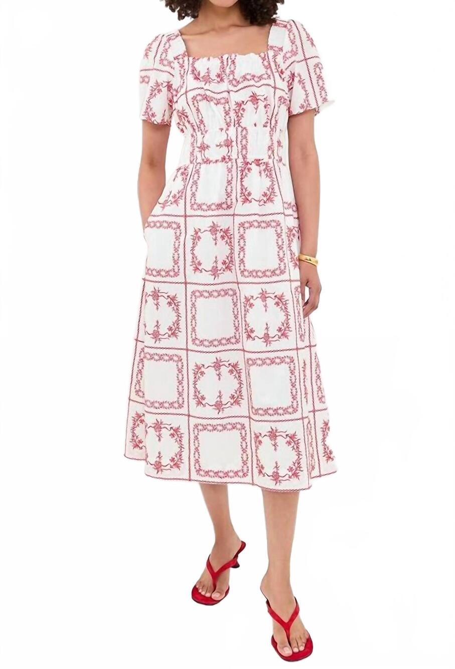 NEW RAILS nanette midi dress in ivory red hankerchief